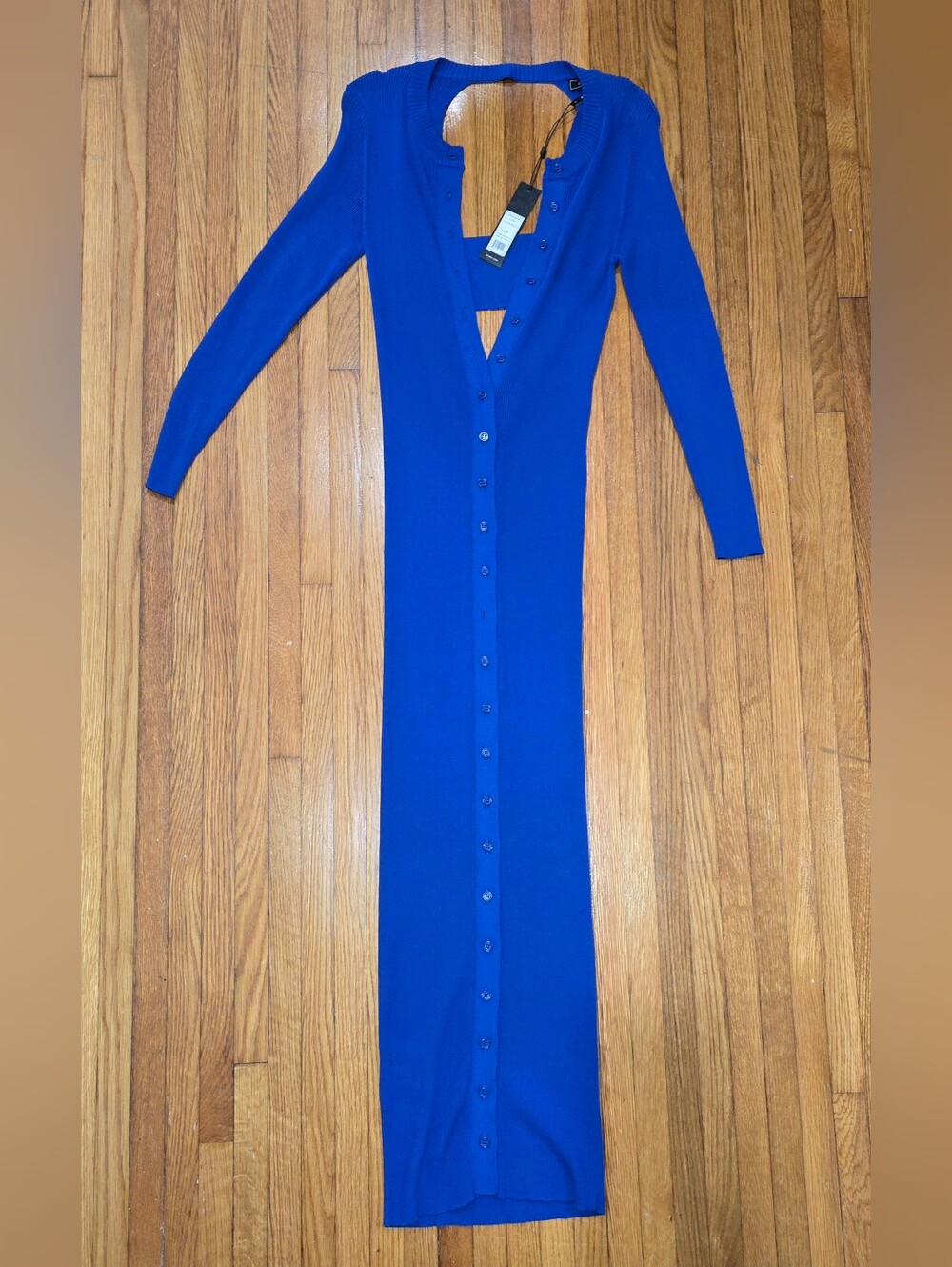 BCBG Cobalt Blue Long-Sleeve Button-Down Maxi Dress
